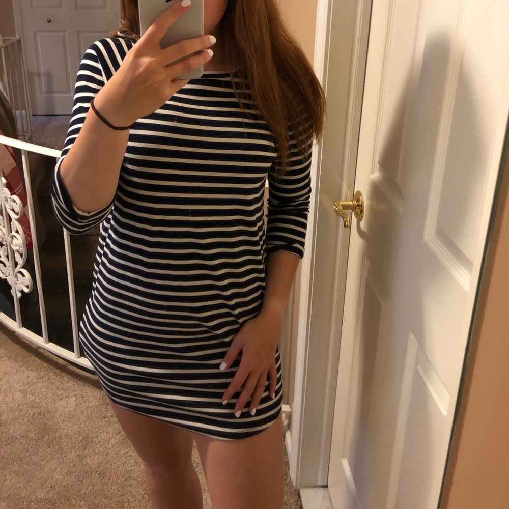 White and Navy Stripped Mini Dress
